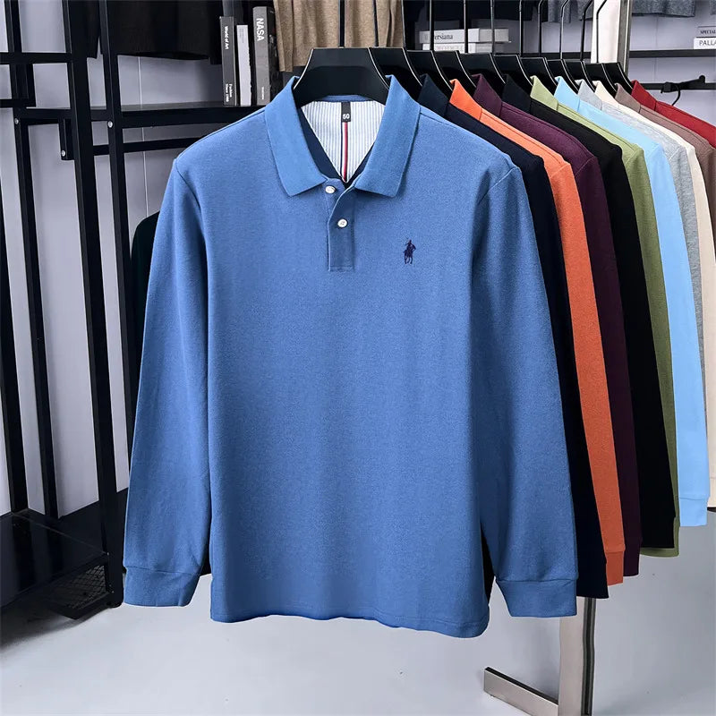 100% cotton high-end brand long sleeve polo shirt new Paul pony embroidery luxury comfort men's business leisure lapel T-shirt