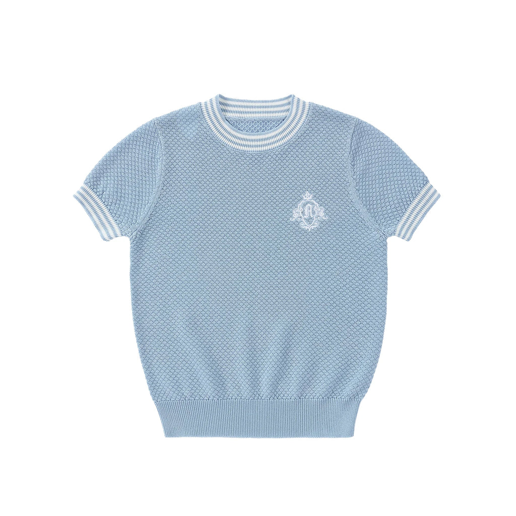 AP Barcelona Blue Collection Girls Dress Embroidery Brothers Sisters Family Matching Clothing Boys Plaid Set Knit Top