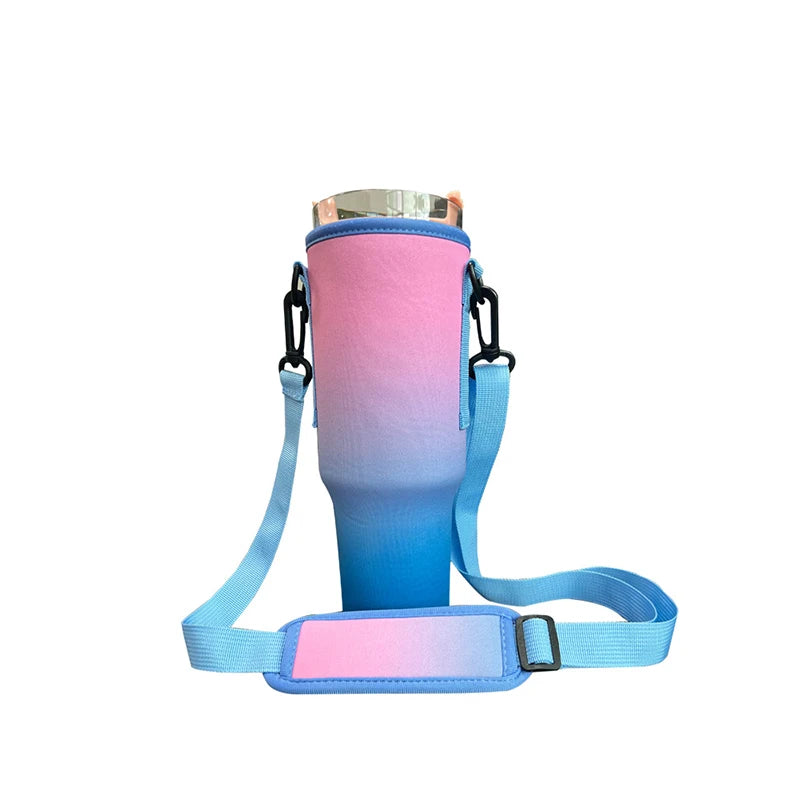 Water Bottle Carrier Bag Compatible with 40oz Tumbler with Handle, Water Bottle Holder with Adjustable Shoulder Strap