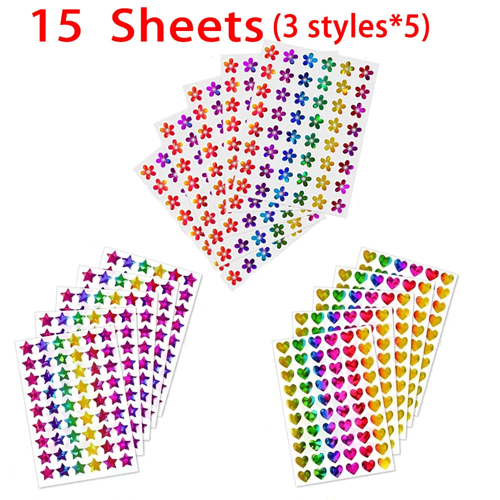 Kids Reward Sticker Stars Flowers Hearts Dots Sparkly Holographic Stickers Behavior Chart School Student Supplies DIY Decoration