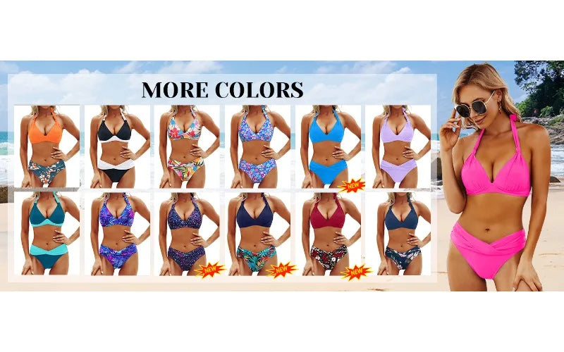 Women 2 Piece Bathing Suit Bikini Push Up Vintage Sexy Split Halter Swimsuit High Waist Bikini Vacation Pool Party Swimwear 2025