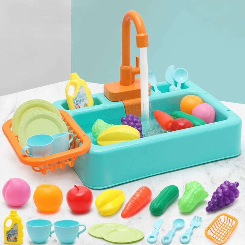Kids Kitchen Sink Toys Simulation Electric Dishwasher Mini Kitchen Food Pretend Play House Toy Set Children Role Play Girl Toys