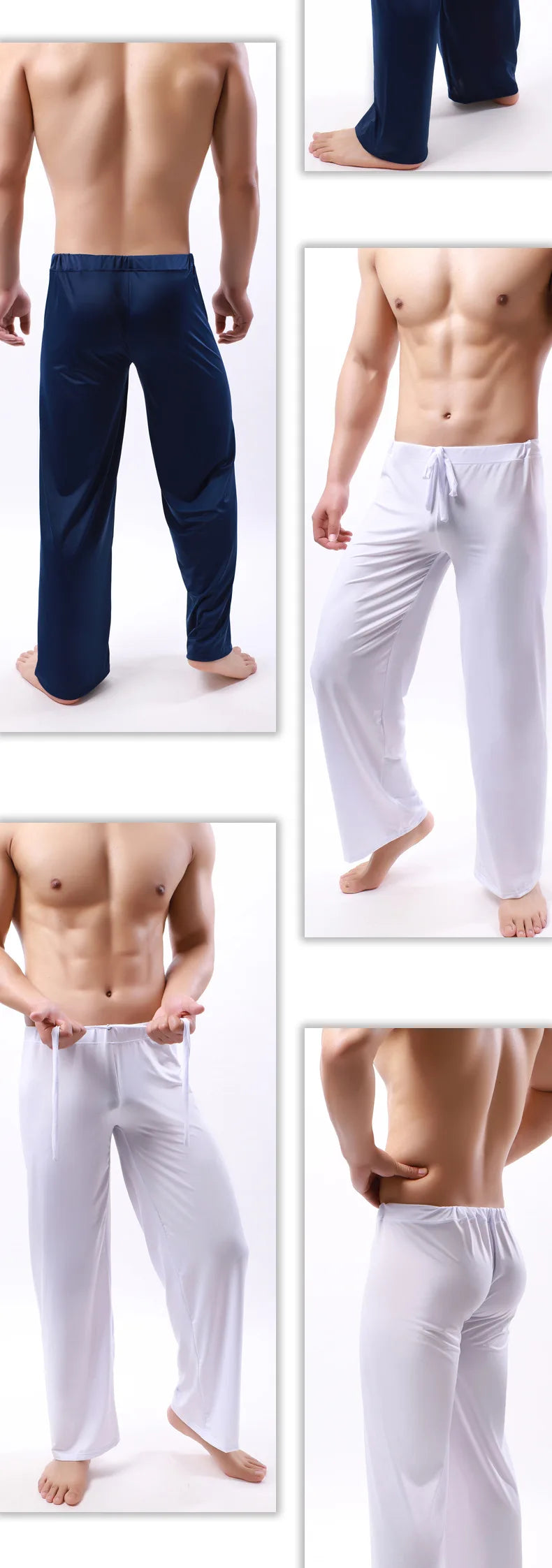 Mens Pajama Pants Low - Waist Fashion Sexy Loose Slippery Home Pants Ice Silk Long-Sleeved Loungewear Men Lounge Pants Pijama