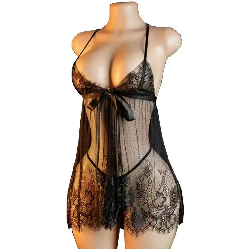 Sexy Lingerie Women's Lace Shirt Sleepwear Pajamas Lace Dress Erotic Costumes Exotic Apparel Female Sexiest Nighties Nightgown