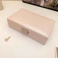 Large Square Jewelry Box Solid Color Leather Lock Boxes Earrings Necklace Bracelet Storage Display Boxes Travel Portable