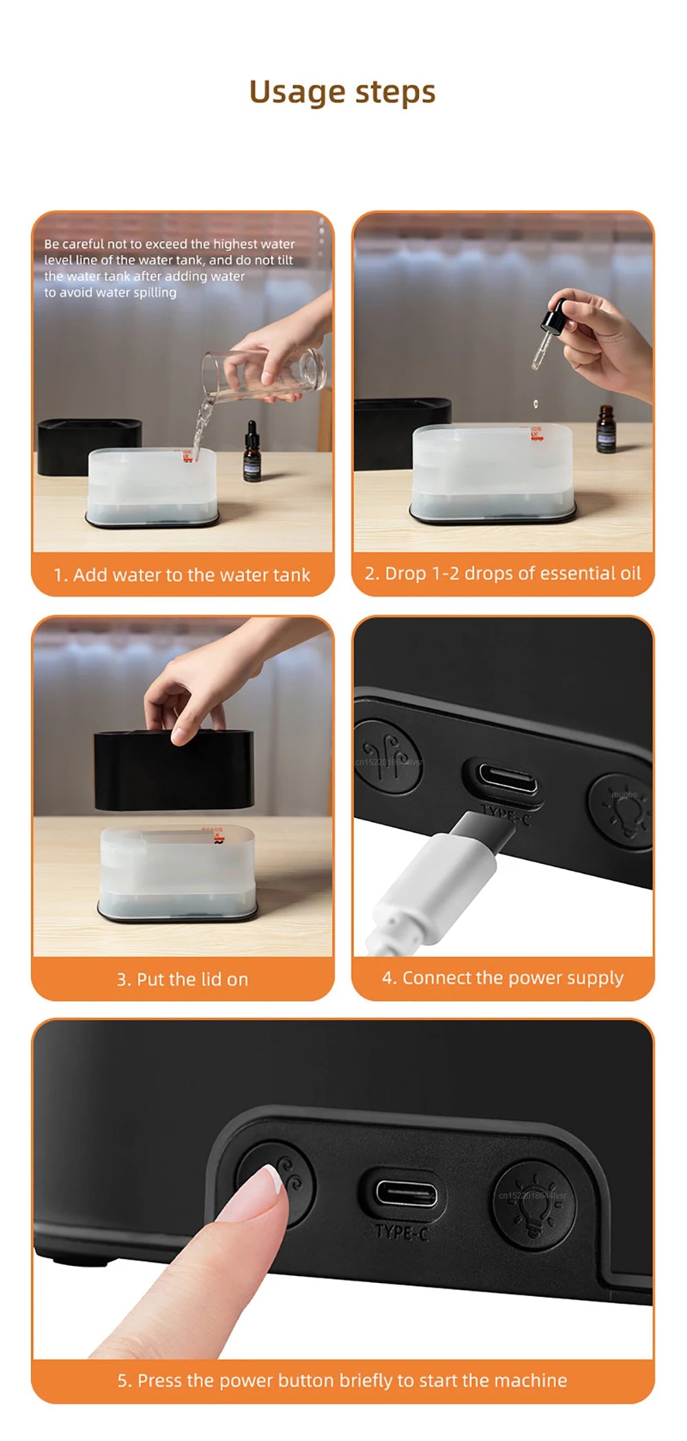 Aroma Humidifier Mini Air Humidifier Flame Essential Oils Diffuser for Home Room Ultrasonic Fragrance Diffuser with Night Light