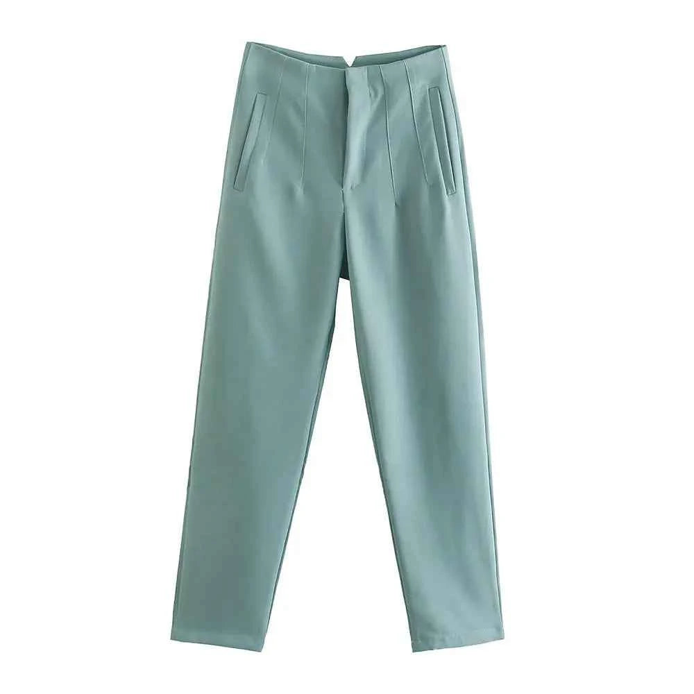 DUOPERI Women Fashion Solid Basic High Waist Trousers Chic Female Office Lady Casual Business Workwear Long Pant