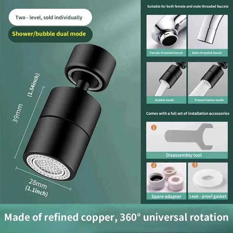 360° Rotary Kitchen Faucet Spray Head Filter washbasin Splash proof Adapter 2 Mode adjustable Kitchen Sink Faucet Aerator