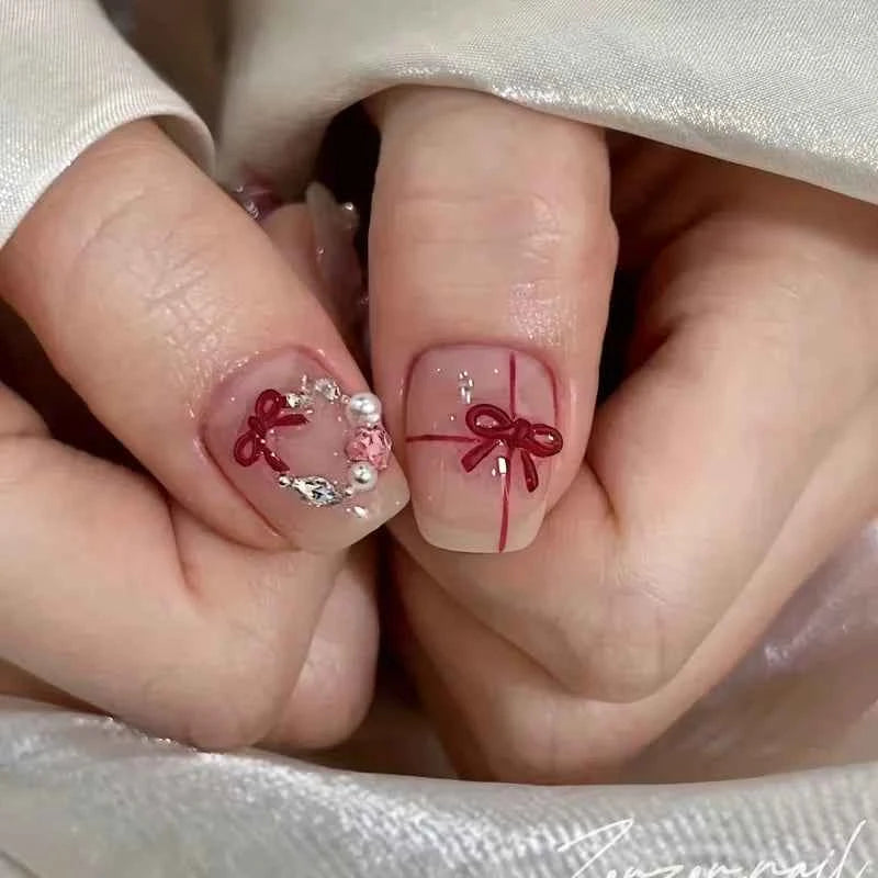 12/16 compartment burgundy bow nail art decorations, New Year's Valentine's Day accessories, nail accessories