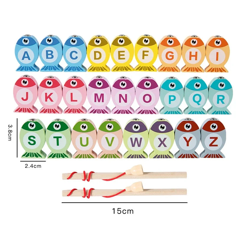 Kids Wooden Fishing Game Toy Gifts Early Education Alphabet Numeric Cognitive Toys Children Interactive Games Toys for Gifts
