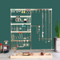 Metal Jewelry Organizer Stand with Wooden Tray - Multi-Functional Storage for Earrings, Necklaces, Bracelets & Rings