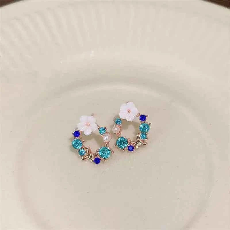 Colorful Flower Earrings Imitation Pearl Geometric Stud Earrings For Women Sweet Elegant Earrings For Party Banquet Jewelry Gift