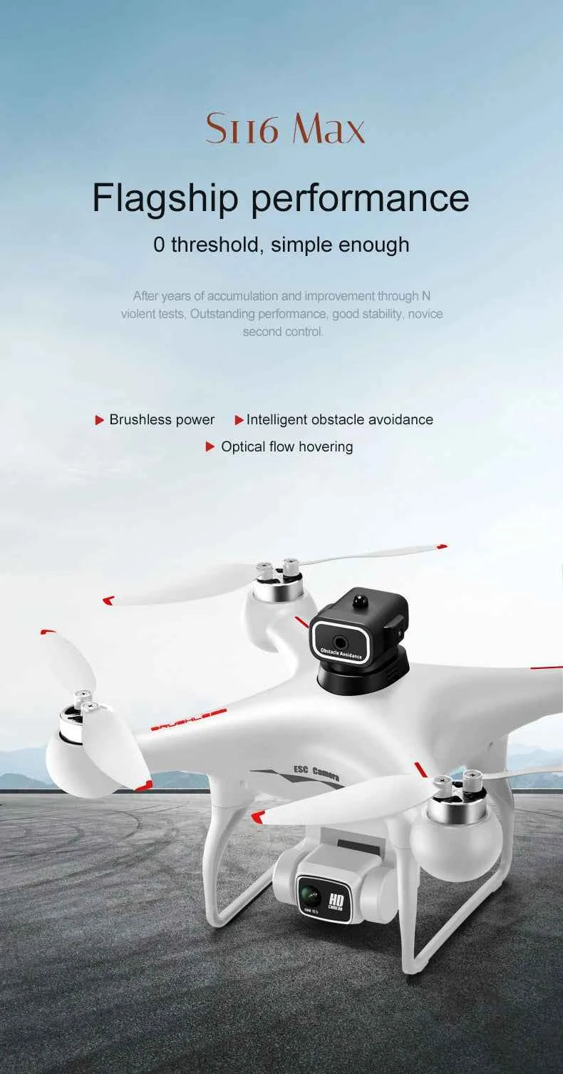 S116 MAX Drone Professional with 3 Batteries 8K Dual Camera Optical Flow Brushless 360° Obstacle Avoidance WIFI FPV RC Dron Toys
