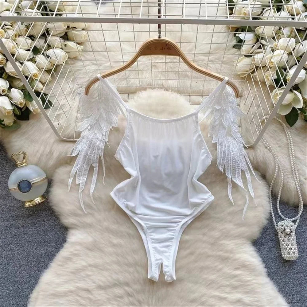 Summer Girls Sexy Hot Sweet Transparent Suspender Mini Dress Women Elastic Waist And Backless Strap Lolita Pajamas Bubble Skirt