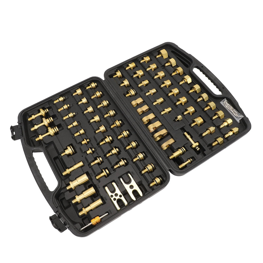 77Pcs Car Air Conditioning Leak Test Kit Brass Ac Leak Detection Tools Connector Repair Kit for Car Auto AC