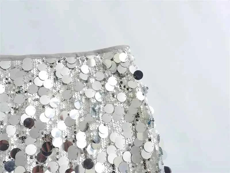 Silver Sequin Skirt Woman High Waist Mini Skirt Woman Fashion Shiny Glitter Elegant Short Skirts For Women Y2k Skirts