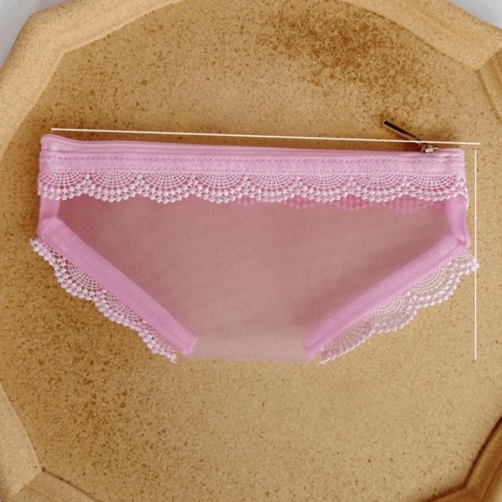 New Briefs Shape Cosmetic Bag Mesh Lace Heart Makeup Storage Pouch Y2K Transparent Toiletry Bag Storage for Travel