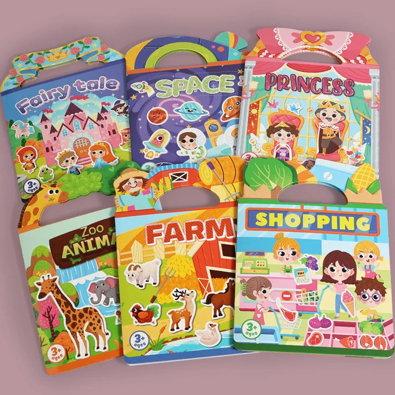 Kids' DIY Creative Jelly Sticker Book Reusable Portable Quiet Busy Paste Sticker Toy for Children