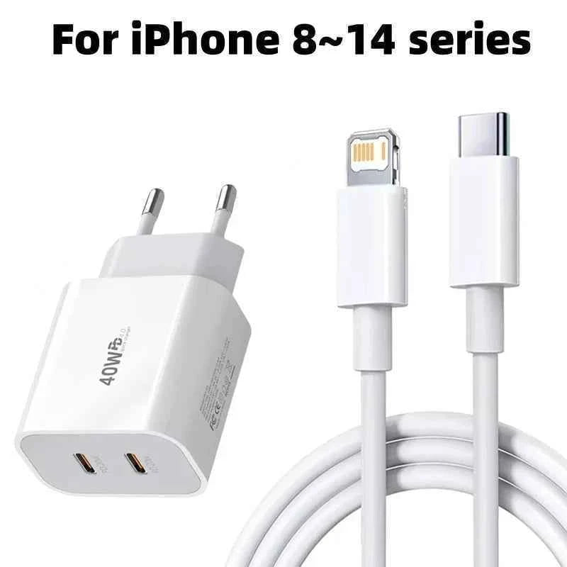 For Original 40W Type C Fast Charger For iPhone 16 15 14 13 12 11 Pro Max Plus PD Charging Cable Charger Phone Accessories