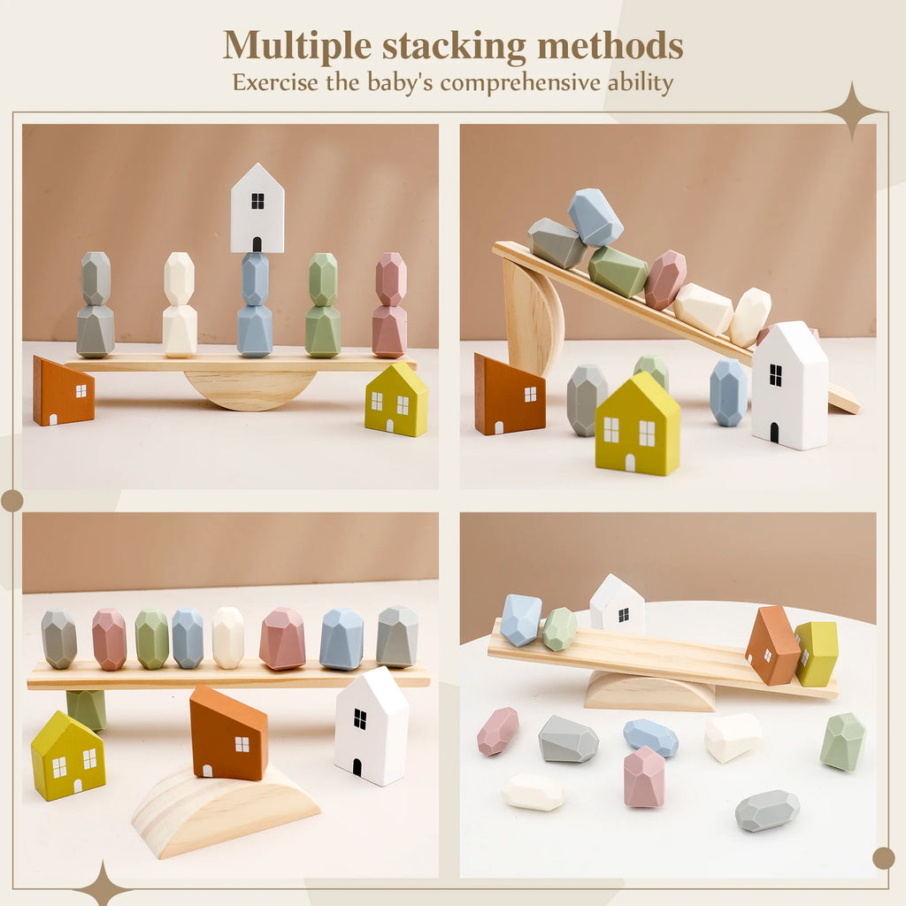 Baby Threading Toy Outer Space Wooden Seesaw Toy Blocks Board Games Montessori Hands-on Ability Educational Children Blocks Gift