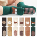 6 Pairs Kids Non-Slip Socks Cute Cartoon Fox and Bear Pattern Childrens Boys Girls Floor Socks Comfortable for Toddler
