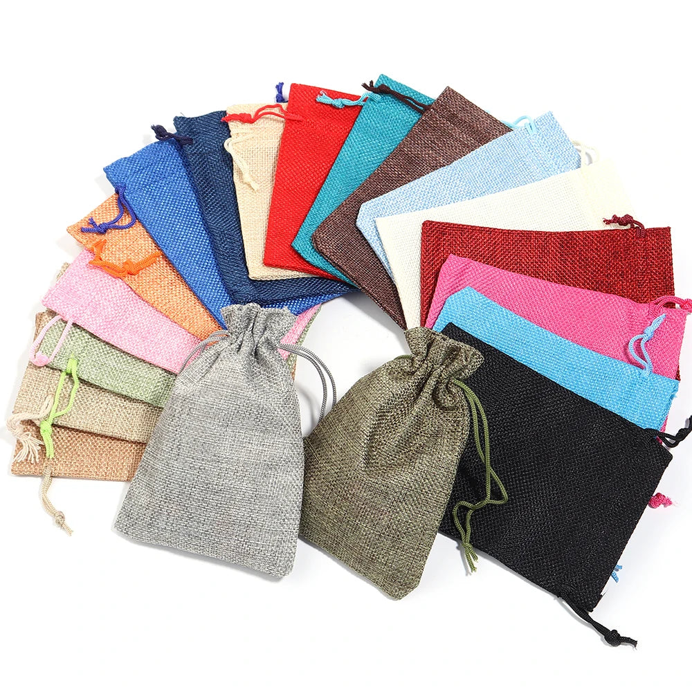 5Pcs Mix Color Linen Bag Drawstring Gift Bag Jewelry Craft Storage Bag Fashion Jewelry Organizer Gift Bag Jewelry Pouches Supply