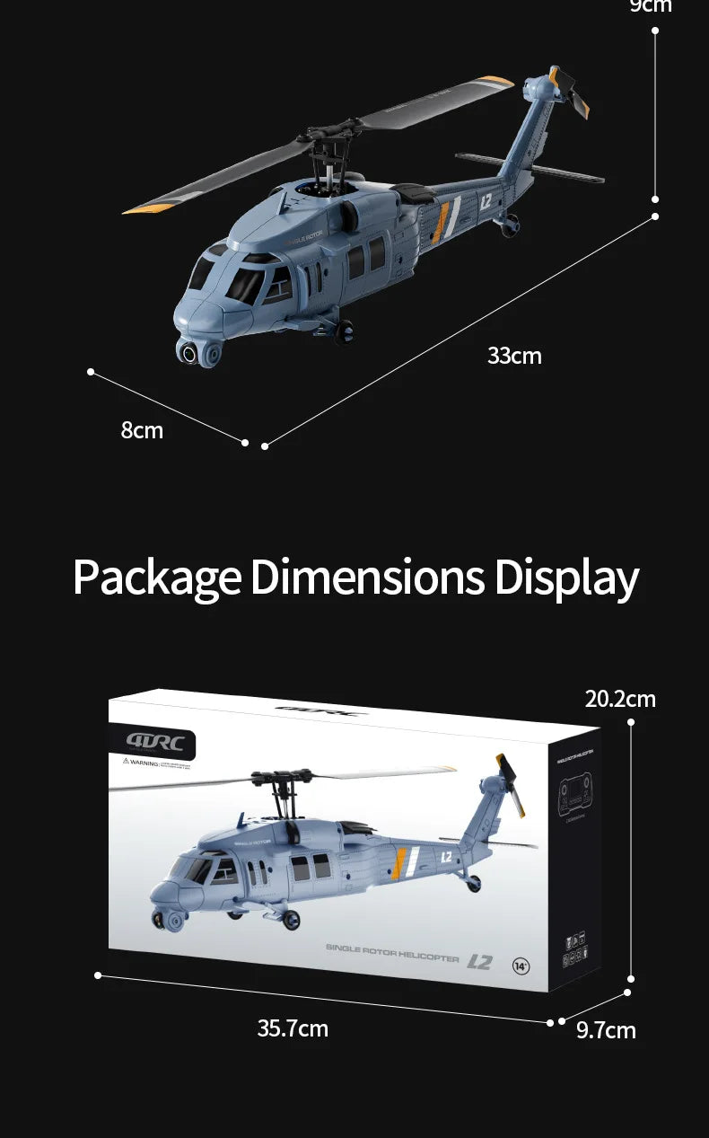4DRC L2 RC Helicopter 8K Aerial Camera Builtin Screen Remote Control 6Axis Gyro Single Blade Black Hawk Apache Military For Boys