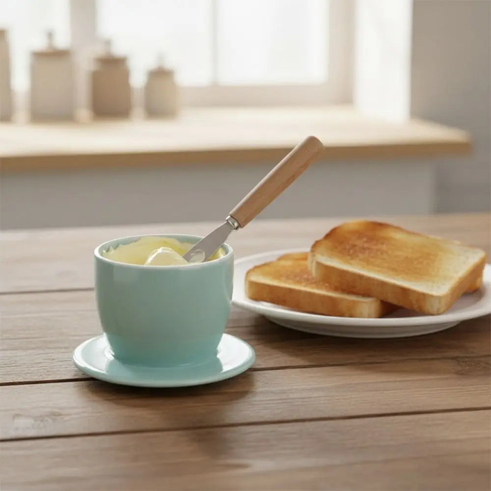 Kitchen Gadgets Ceramic French Butter Crock with Lid Solid Color Butter Cup Sealed Household Butter Jar Cheese