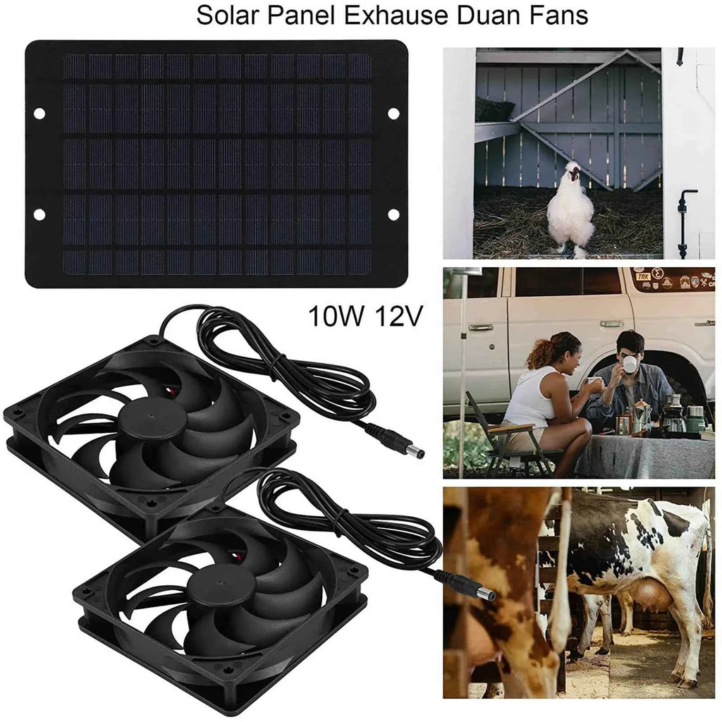 Solar Powered Fan Exhaust Fan  Waterproof Dual Exhaust Fan Air Extractor For Camping Greenhouse Kitchen Animal House