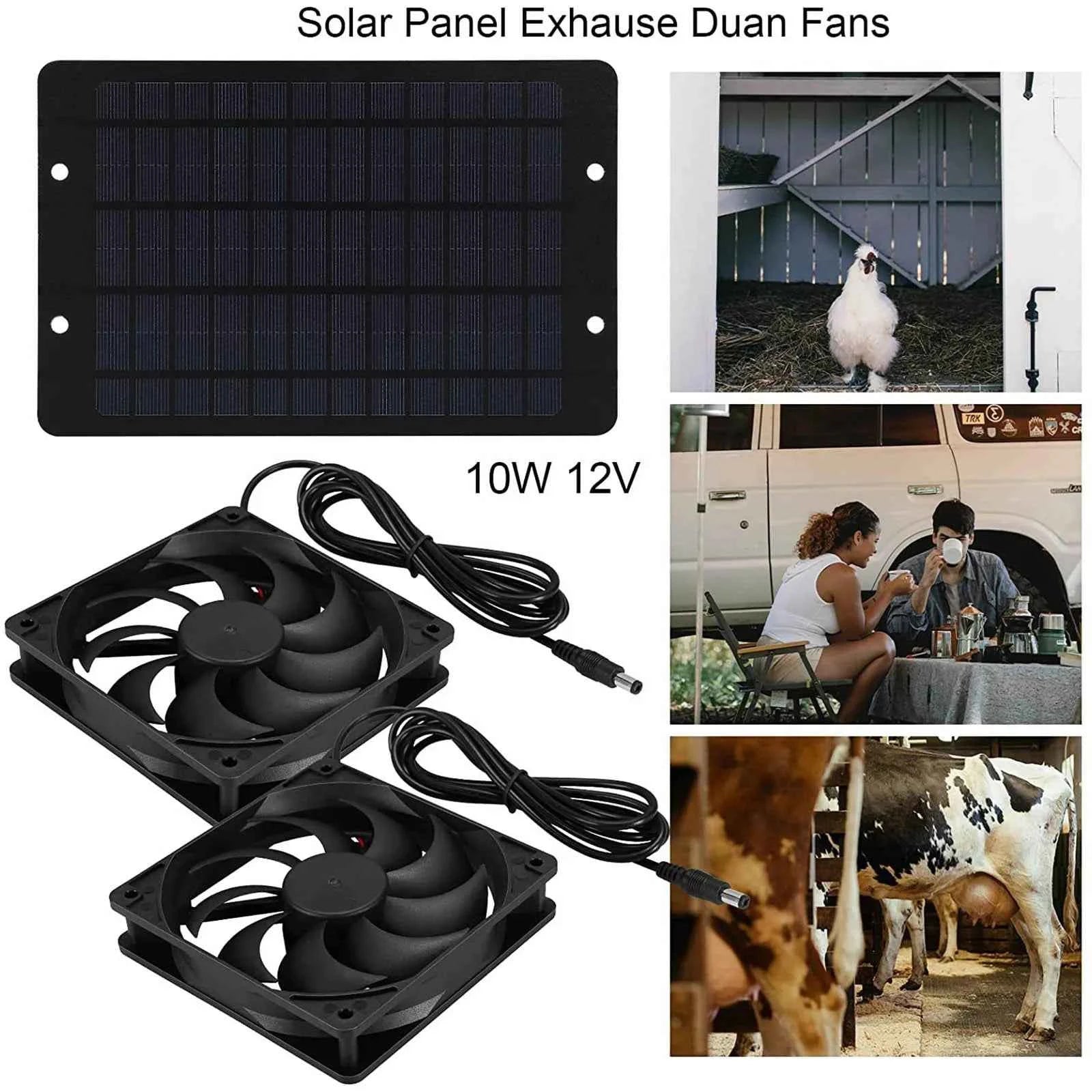 Solar Powered Fan Exhaust Fan  Waterproof Dual Exhaust Fan Air Extractor For Camping Greenhouse Kitchen Animal House