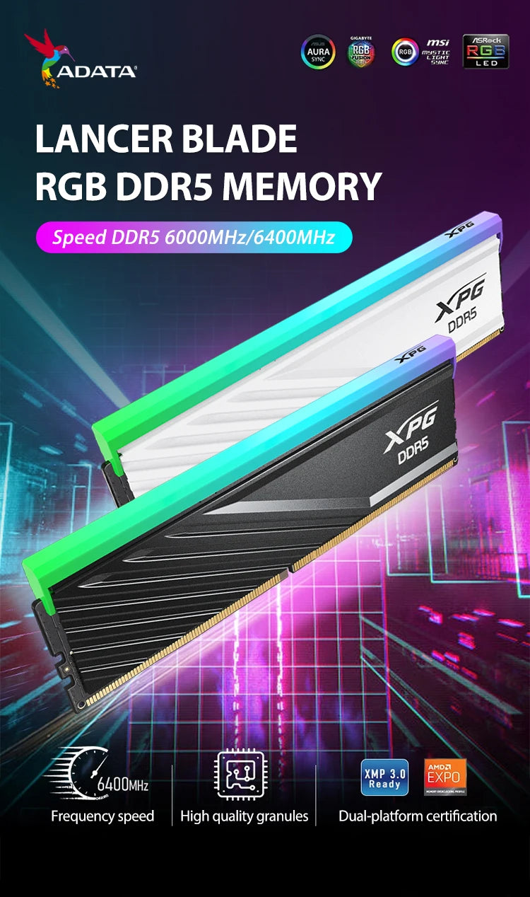 ADATA XPG LANCER Blade D300G RGB DDR5 MEMORY 16GB 6000MHz  16GB 6400MHz 32GB 6000MHz  32GB 6400MHz  Desktop ram Computer Ram