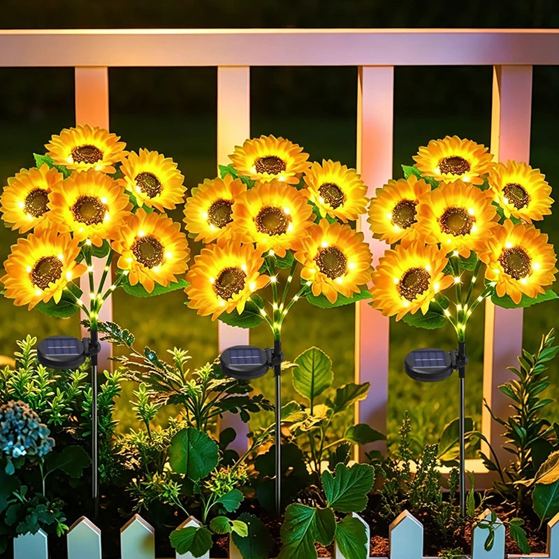 Solar Garden Lights Outdoor Sunflowers Garden Decor Lawn Lamp Waterproof Outdoor Decorations for Landscape Ard Patio Fence