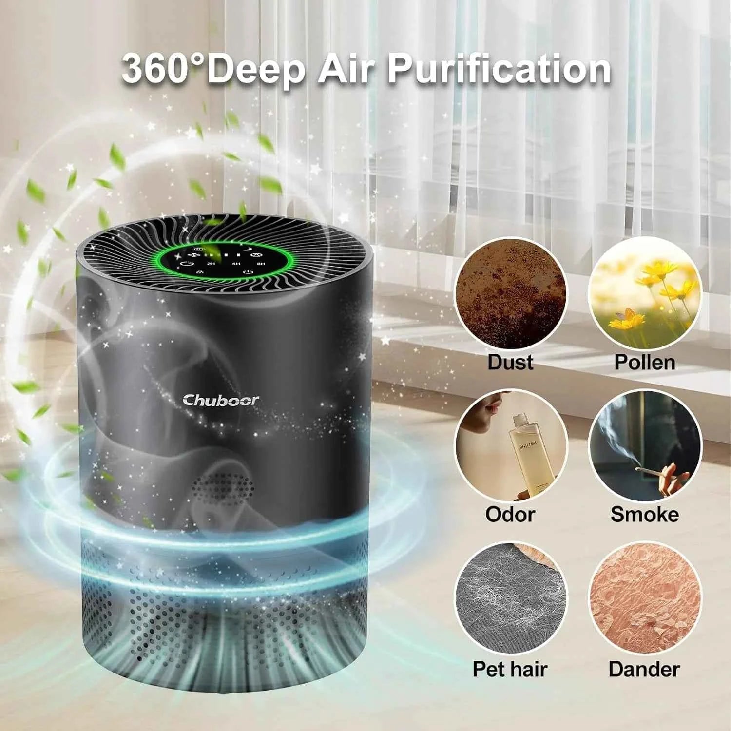 Chuboor Air Purifiers for Home H13 True HEPA for Bedroom Room kitchen washroom for Smoke and Dust Pollen Odors PM2.5 Detection