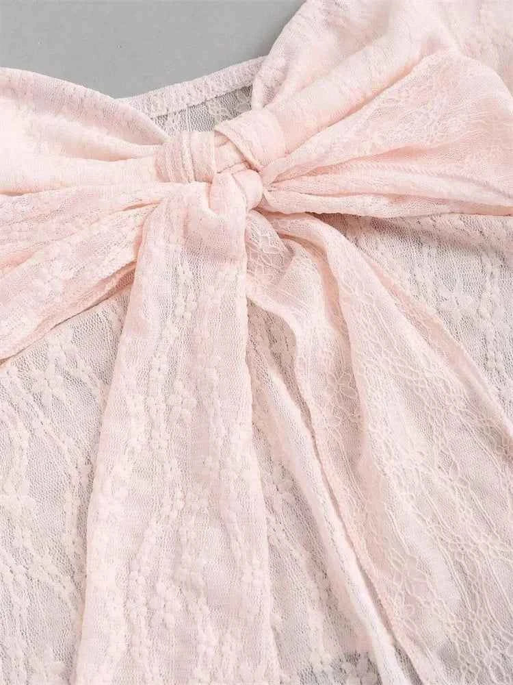 Bow knot Lace Halter Top for Women Summer Sexy Floral Pattern Off the Shoulder Backless V-neck Crop Top Y2K Clothes