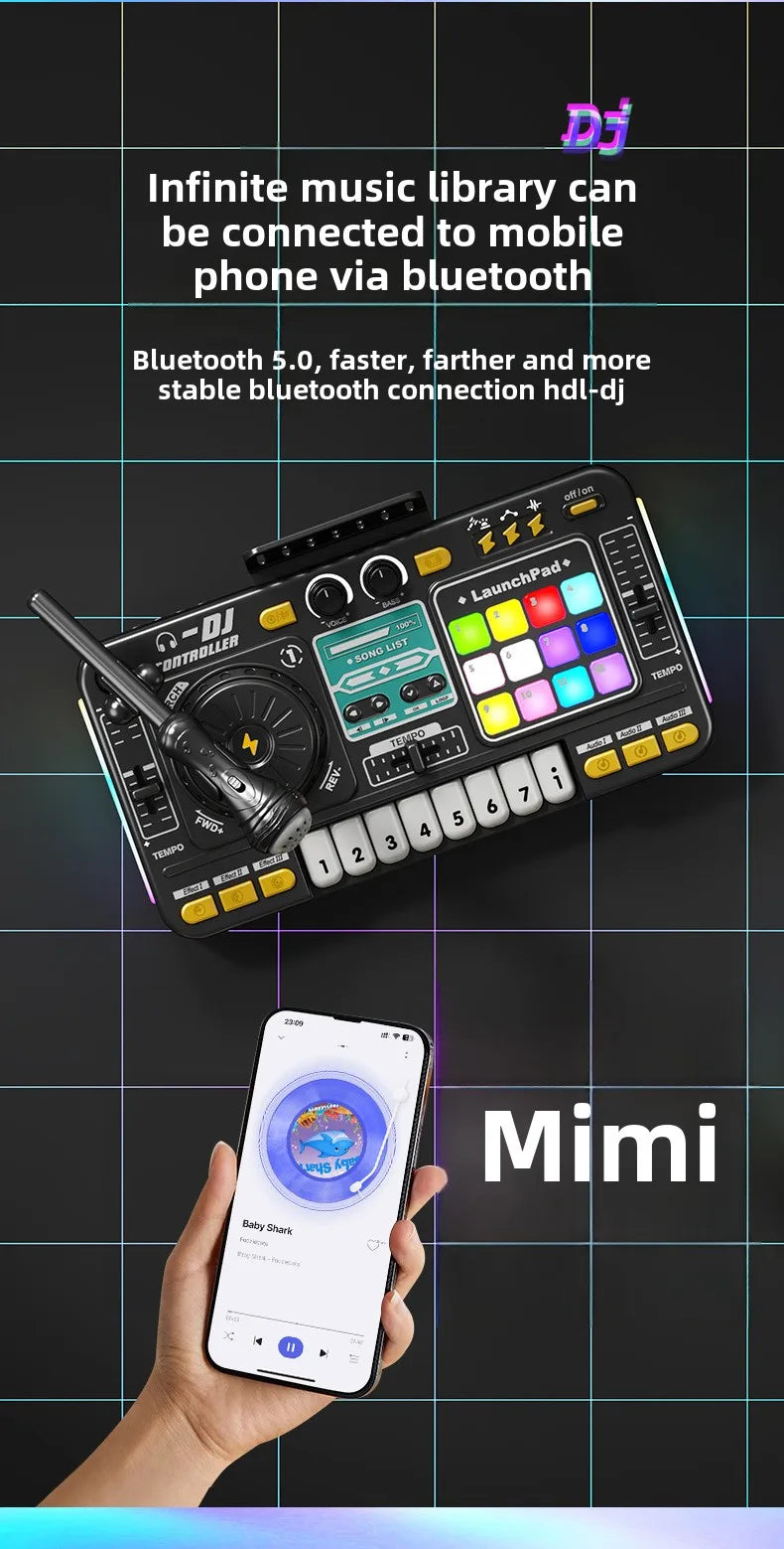 Kids Simulation DJ Mixer Controller Toys Multifunctional Music Effects Electronic Piano Keyboard Learning Birthday Gift Boy Girl