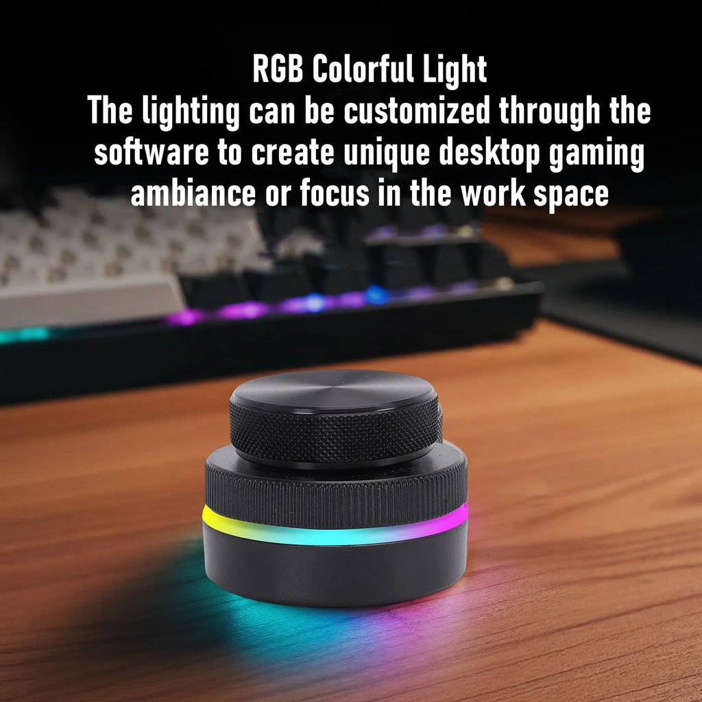 【New】Custom Rotary Knob with RGB Light Dual Knobs Page Turning Volume Controller 2.4G BT USB Support for Windows Black