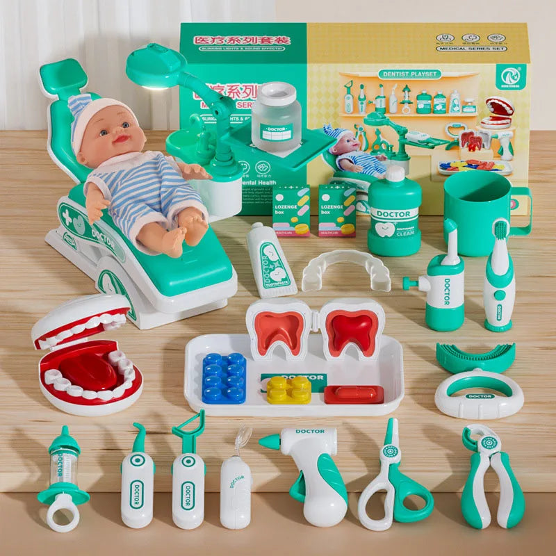 Kids Doctor Play Set Medical Kit with Dental Tools Simulation Dentist Game Pretend Role Play Toys for Boys Girls Gifts