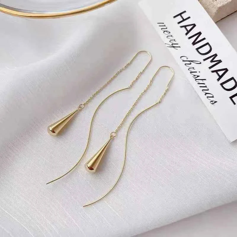 Long Spiral Ear Line Wave Drop Geometric Simple Rhinestones Metal Style Tassel Dangle Earrings for Women Party Fashion Jewelry N