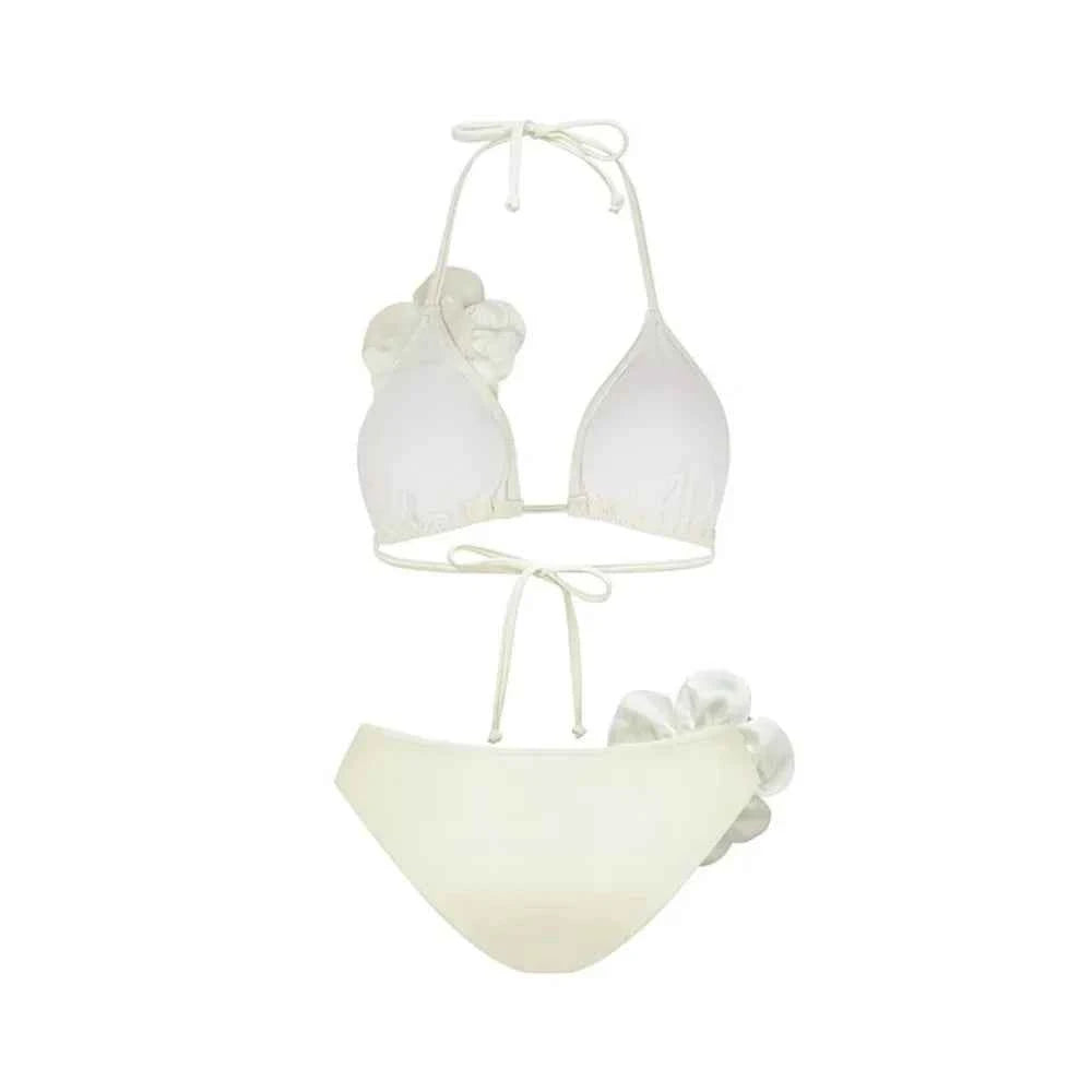 2026 New Sexy White 3D Flower Solid Two Piece Push Up Bikini Set Luxury Swimwear Women Swimsuit Beachwear Summer Bathing Suit