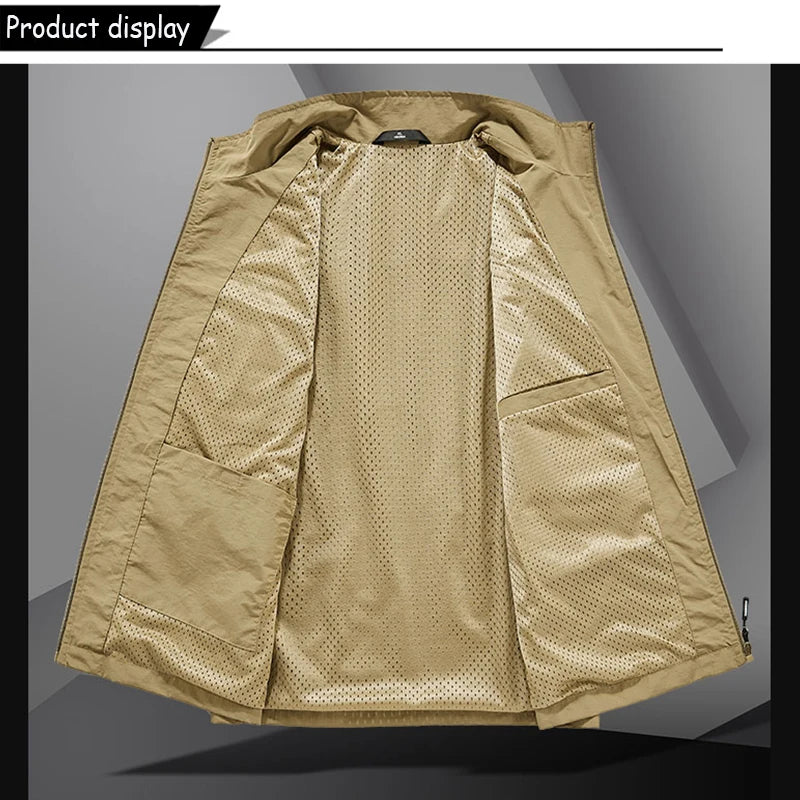 2024 Summer Men Sleeveless Fishing Tool Webbed Breathable Vest Men Many Pocket Outdoors Camping Thin Lightweight Loose Vest Male