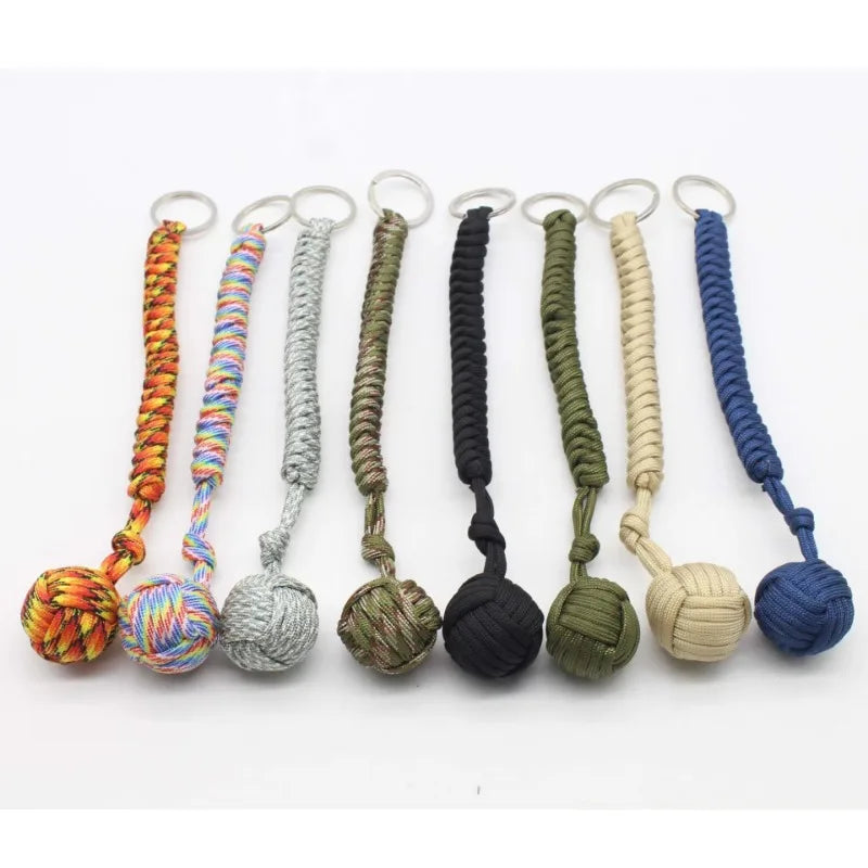 Emergency Escape Parachute Rope Woven Steel Ball Self-defense Ball Hand Woven Multifunctional Parachute Rope Woven Keychain