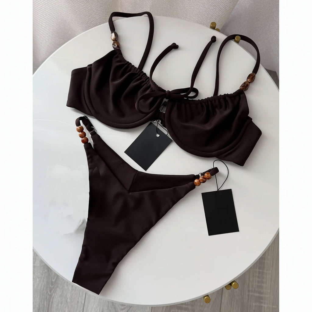 Push Up Bikinis 2026 Sexy Women Swimsuit Swimwear Female Bikini Set Beads Biquini Bathing Suit Dot Swimming Suit Beachwear