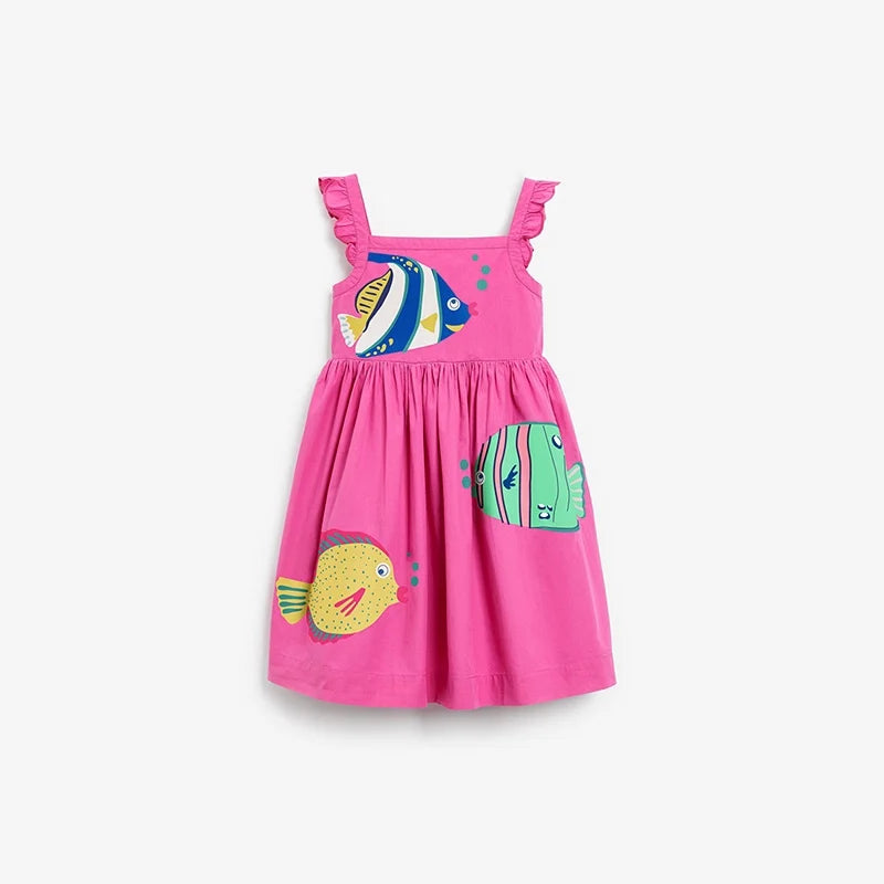 Little maven Toddler Girls Sleeveless Dresss Animals Cownfish Print Girl Beach Floral Dresses Kids Party Dresses for Kid Clothes