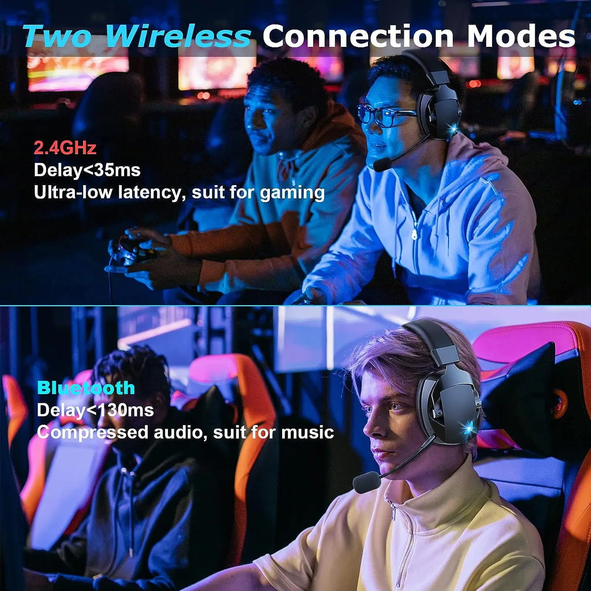 Wireless Gaming Headset With 3 Modes And Detachable Mic