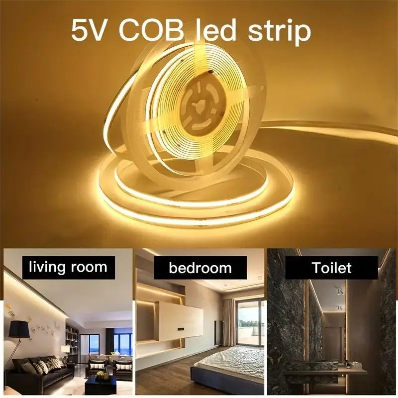 COB LED Strip Lights 5V High Density Linear Lighting Press Switch LED Tape Ribbon Flexible RA90 For Living Room Cabinet Decor