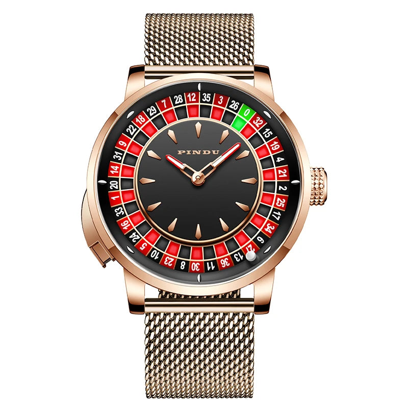 PINDU Player Series Mechanical Watches for Men European Roulette Game Dial Automatic Movement Funny Design Party  Watch