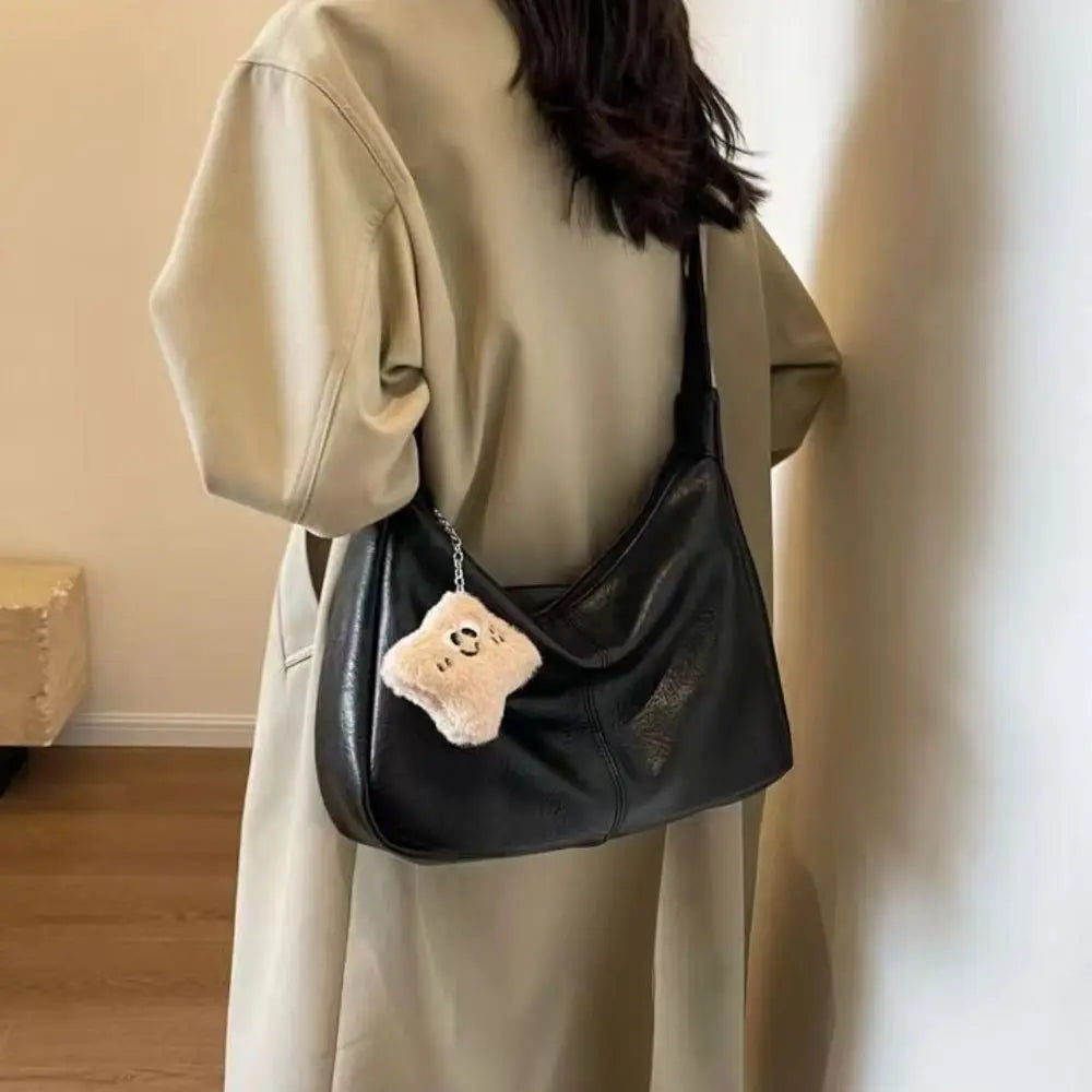 Trendy Slouchy Shoulder Bag for Women PU Leather Large Capacity Underarm Bag Retro Ladies Hobo Tote Bag