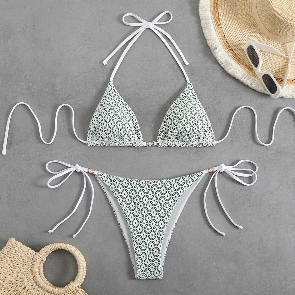 Sexy Micro Bikini 2025 Women Chain Swimsuit Female Swimwear Thong Bikinis Sets Brazilian Bathing Suit Beach Wear Lace Up Biquini