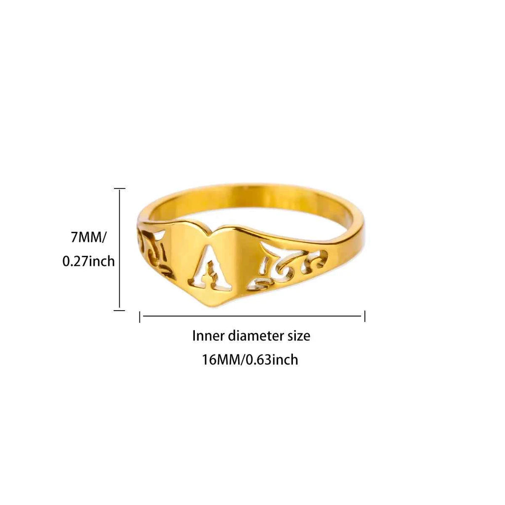 Fashion Hollow Initial Letter Heart Rings For Women Gold Color Stainless Steel A-Z Letter Ring Aesthetic Wedding Jewelry Gift