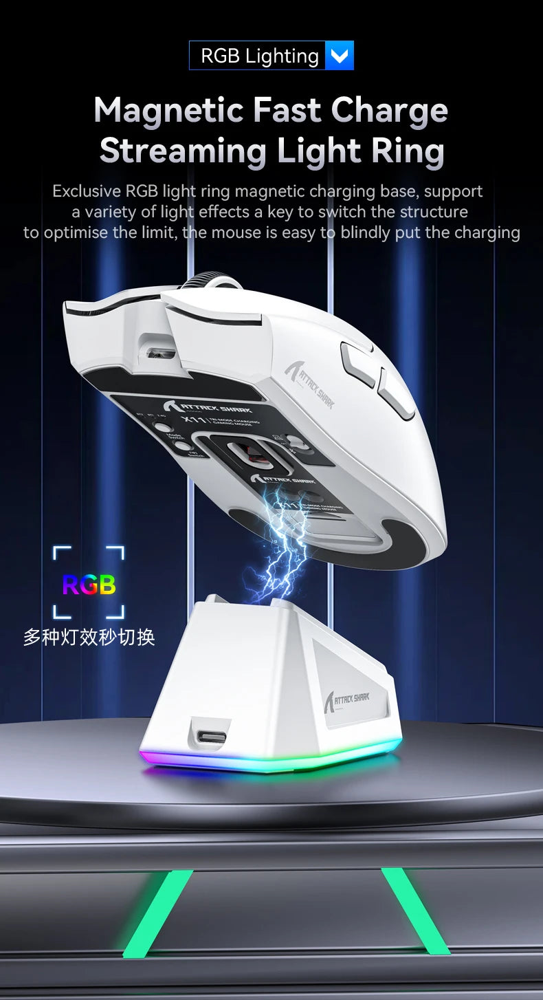Attack Shark X11 & X11se Wireless Gaming Mouse,Bluetooth Tri-Mode Connection, PixArt PAW3311,Touch Magnetic Charging Base